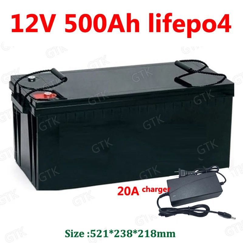 

GTK waterproof 12V 500AH Lifepo4 battery lithium BMS 4S 12.8V 500Ah for golf cart Solar Storage boat RV camper +20A charger