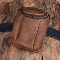 PNDME Ретро Мужская сумка из воловьей кожи простая однотонная сумочка на ремне поясная сумка ручной работы мужская сумка на поясном ремне