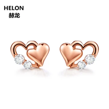 

Solid 14k Rose Gold Women Stud Earrings Heart 1.5mm 2mm Cubic Zirconia CZ Earrings Engagement Wedding Fine Jewelry