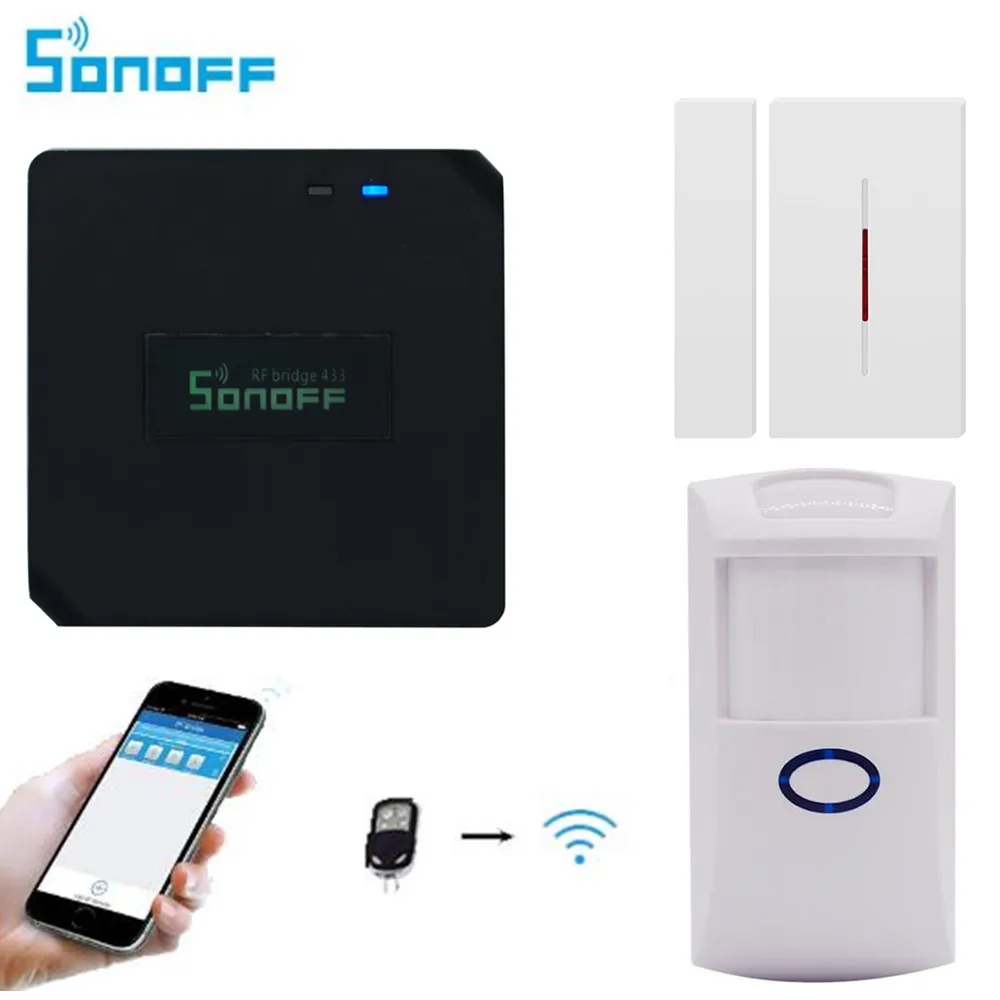 Sonoff RF Bridge 433+ Датчик PIR2+ DW1 дверной и оконный датчик сигнализации умный дом автоматизация работает система охранной сигнализации с Alexa