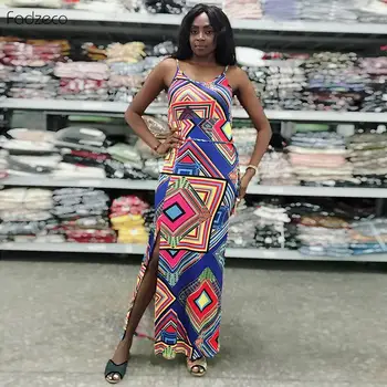 

Fadzeco African Style Bazin Riche Dresses For Women Dashiki Vestidos Pattern Open Back Big Size Ethnic Maxi Dress Sling 5XLSize