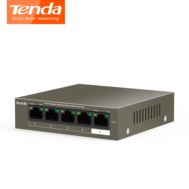 Tenda TEG1105P-4-63W POE сетевые коммутатор гигабитный 5*10/100/1000 Мбит/с RJ45 порт 10 Гбит/с