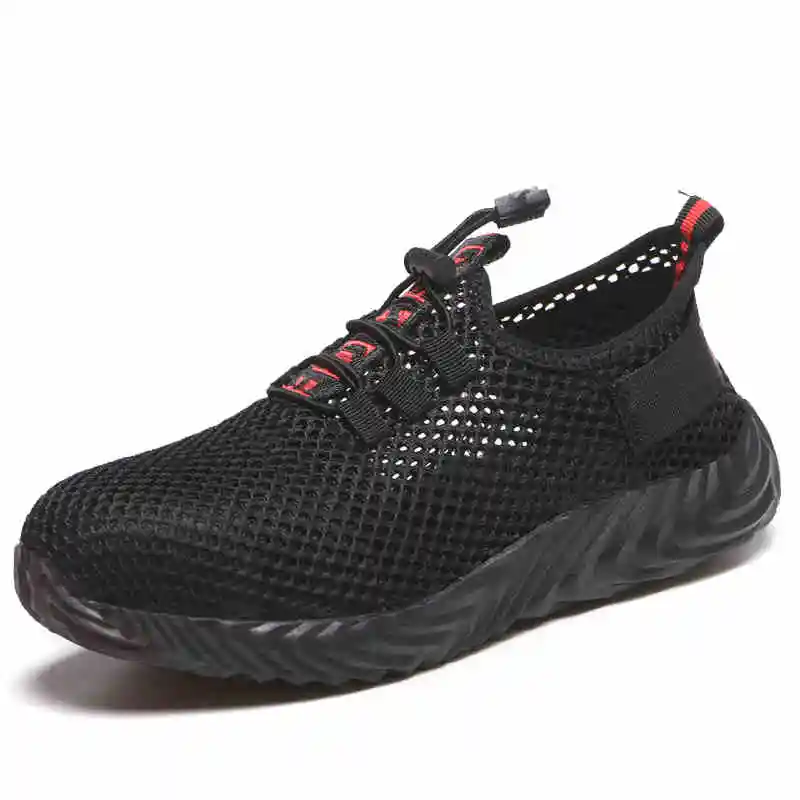 

plus size safety shoes for men summer breathable steel toe caps work shoe black construction worker sandals security boots male