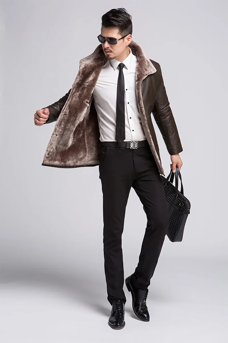 Мужская Шуба с меховым отворотом новинка зимы 2019|leather jacket|mens fur coatmen |