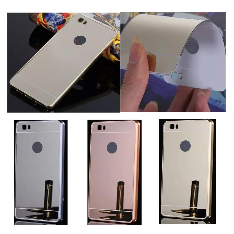 Espejo fundas para huawei p8 lite caso híbrido de aluminio de marco metal + pc de la contraportada del espejo capa para huawei ascend p8 lite caso - AliExpress