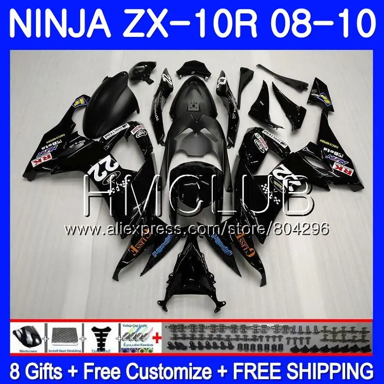

Bodywork For KAWASAKI NINJA ZX 10 R Stock black ZX1000C ZX10R 08 09 10 40HM.17 ZX 10R ZX1000 ZX-10R 2008 2009 2010 Fairing kit