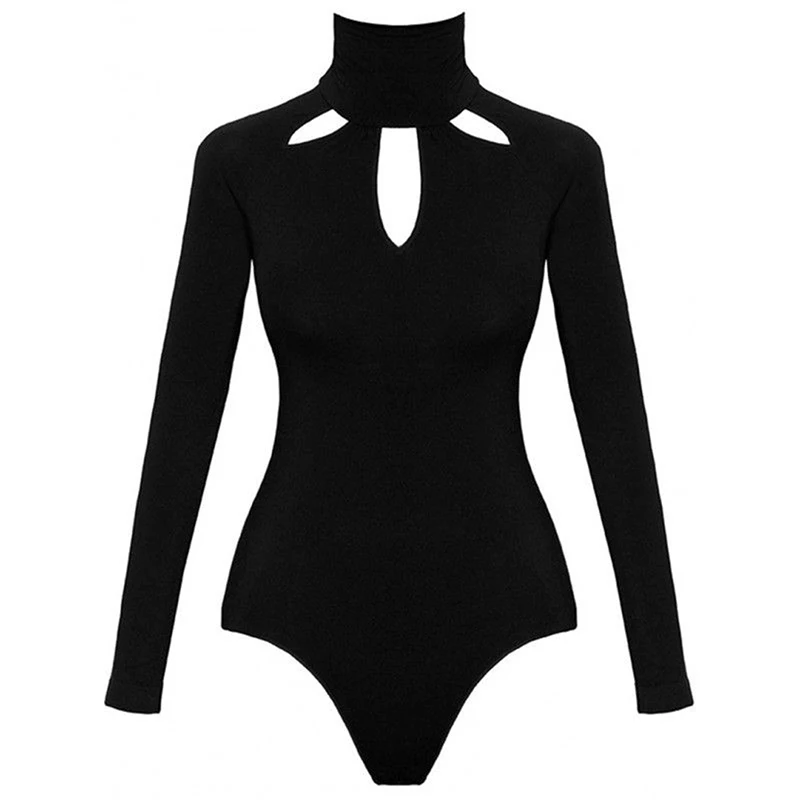 Ladies Overalls Sexy Women Boysuit Rompers Hollow Out One-Pieces 2019 Spring Autumn Long Sleeve High-Necked Bodycon Body Suit cut out bodysuit