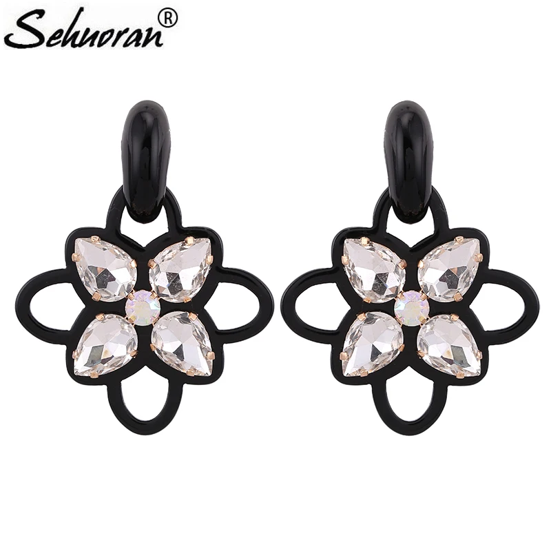 

Sehouran Drop Earrings For Woman Flower Resin Shell With Stone Crystal Earrings Long Pendants Luxury Big Earrings Jewelry