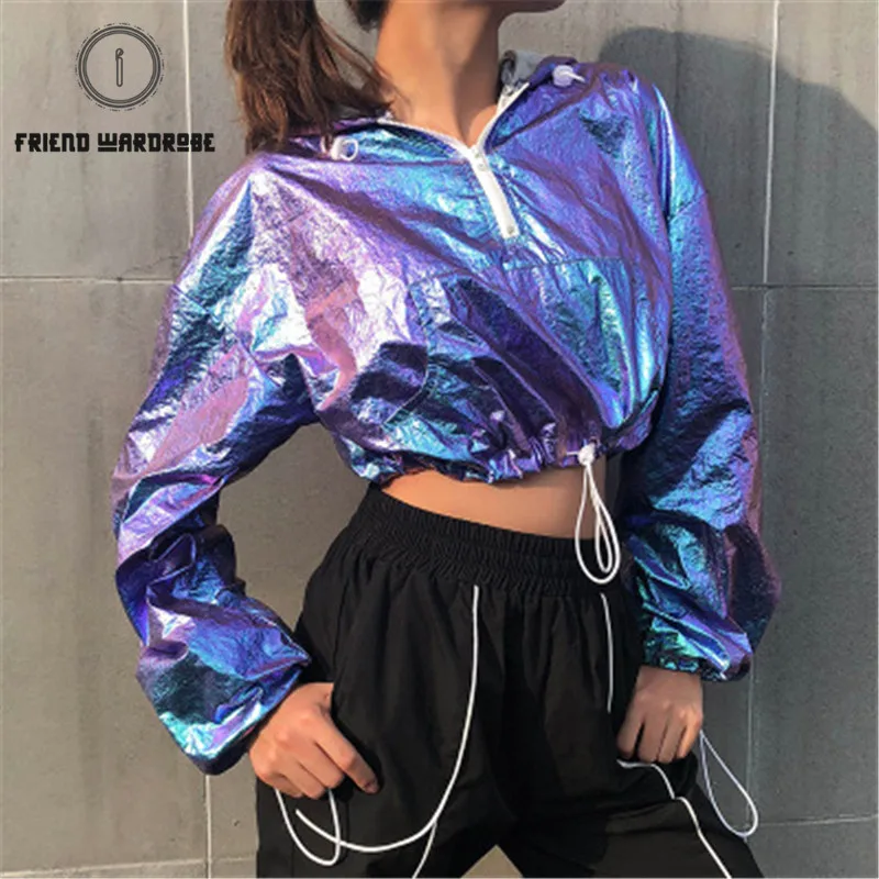 

Women Clothes 2019 Hoodies Laser Candy Gradient Hip Hop Rock Dance Drawstring Street Wind Hoodies Women Crop Top Hoodie Women