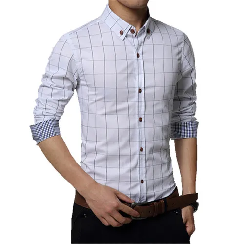 Мужские клетчатые хлопковые рубашки размера плюс 4XL 5XL, Мужские приталенные рубашки с длинным рукавом, деловые повседневные рубашки для мужчин YN259 - Цвет: white