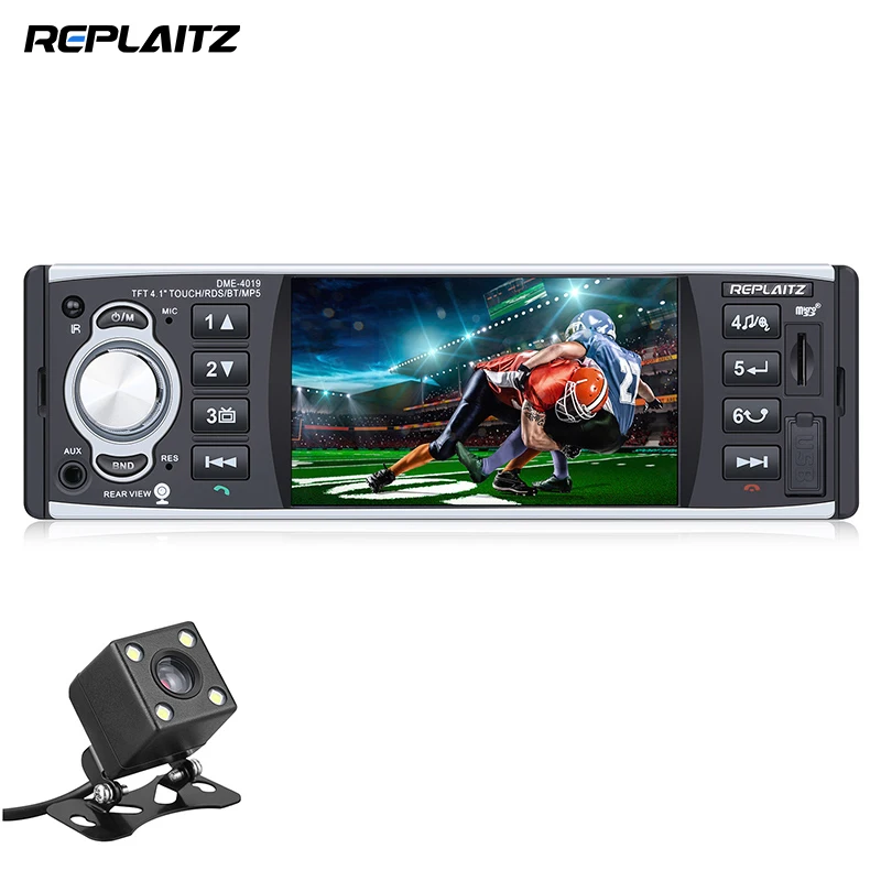 

1 Din Car Radio 4'' Touch Screen MP5 Player Bluetooth Handsfree AUX TF USB MP3 Stereo Player RDS Function with Rear View Camera