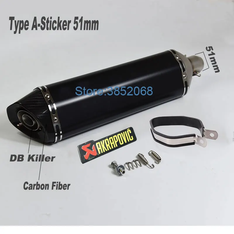 Izquierda/derecha motocicleta Universal Akrapovic de escape ID: 51mm/61mm L: 570mm/470mm moto de punta de fibra de carbono de Escape silenciador de Escape