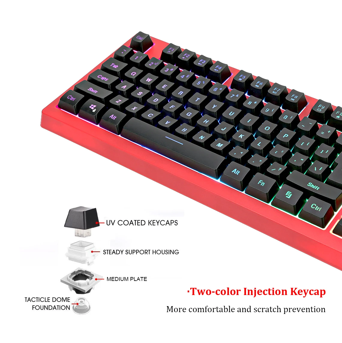 Проводная компьютерная клавиатура RedThunder K870 с RGB подсветкой, 87 клавиш, питание от USB, для настольного компьютера, ноутбука, игр и набора текста