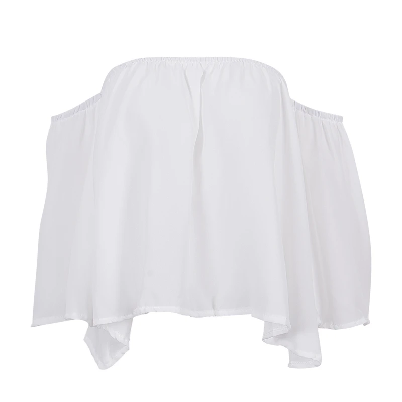 Sexy Women Casual Boho Off Shoulder Shirt Summer Crop Tops white chiffon shirt trumpet sleeves female harajuku Elegant Blouse women's shirts & tops