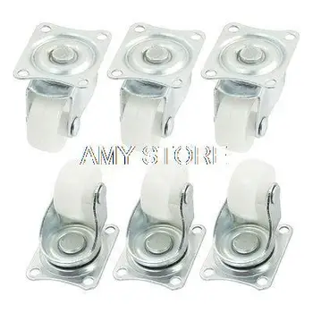 

Swivel Top Silver Tone Fixed Plate White Plastic Wheel Castor 1" Dia Roller