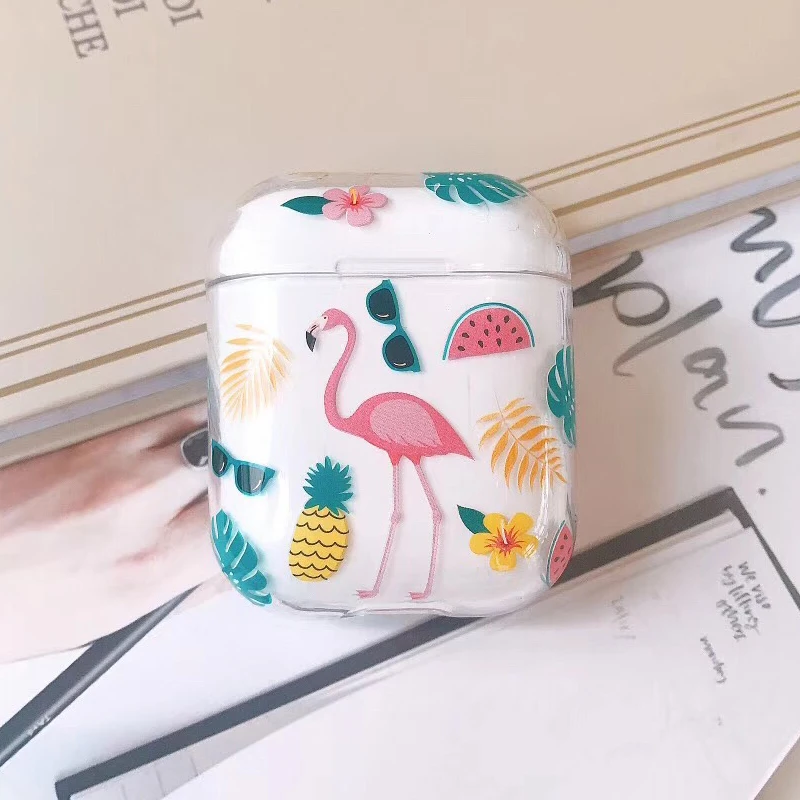 

Flamingo For Airpods Earphone Charging Box Cases Crystal Protective Cover Transparent Case for AirPods 1 2 Wireless Charging Box