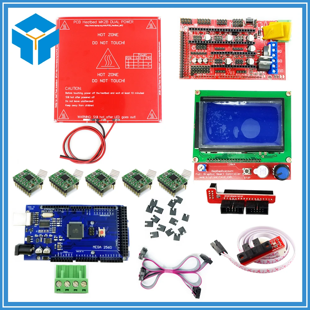 

CNC 3D Printer Kit Mega 2560 R3 + MK2B + RAMPS 1.4 Controller + LCD 12864 + 6x Optical Switch Endstop + 5x A4988