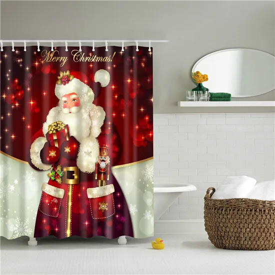 С Рождеством, год, красная занавеска для ванной, s Frabic, водонепроницаемая, полиэстер, занавеска для ванной, с крючками, 180x180 см - Цвет: 16