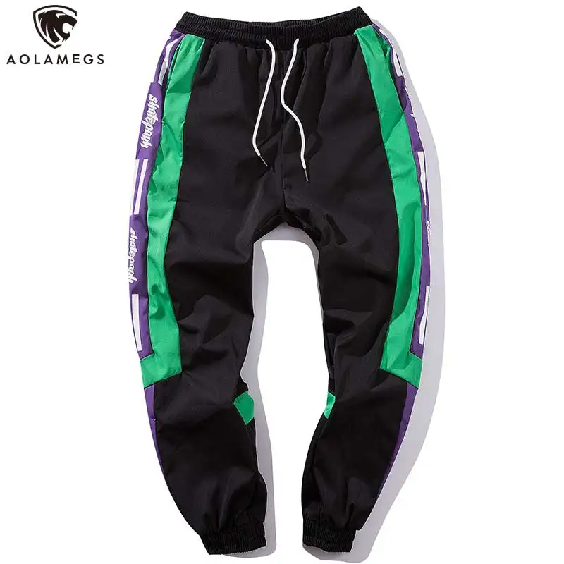 Aolamegs Sweatpants خليط إلكتروني السراويل الترنك الرجال قلم رصاص الورك هوب مرونة الخصر الأزياء عالية ستيت فضفاض ركض الشارع الشهير