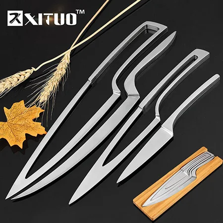 Кухонный нож XITUO, набор из 4 предметов, многофункциональный инструмент для приготовления пищи, прочный нож из нержавеющей стали для шеф-повара, набор ножей для столовой и бара, Уникальный специальный дизайн - Цвет: Белый