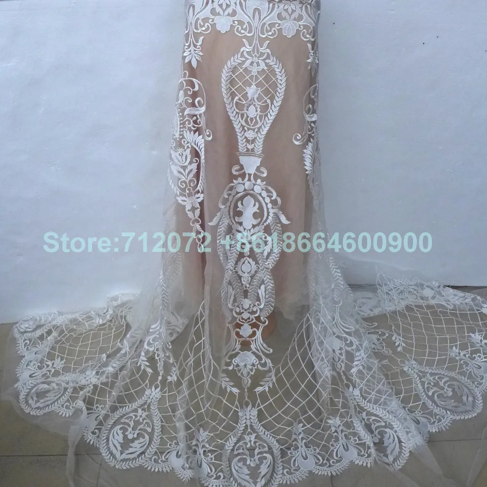 La Belleza 1 ярд Мода Высокое качество off white/black вискоза на сетке Вышитые свадебное/вечернее платье кружевная ткань