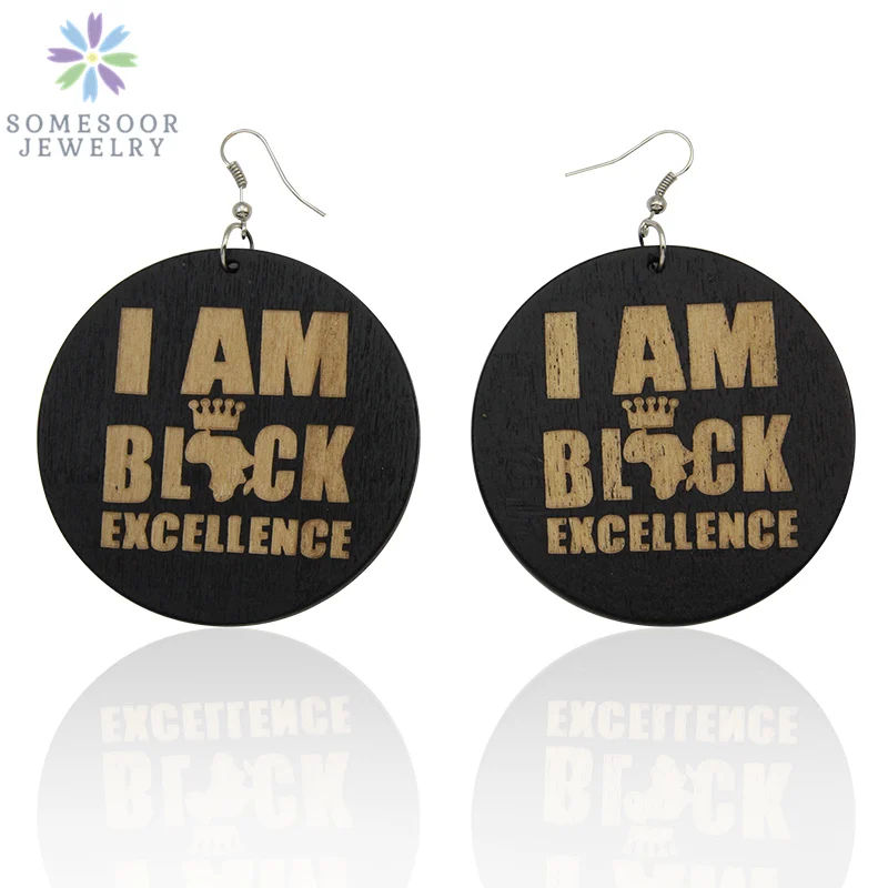 SOMESOOR деревянные африканские серьги с гравировкой 2019 I am Black Excellence afroцентрическая