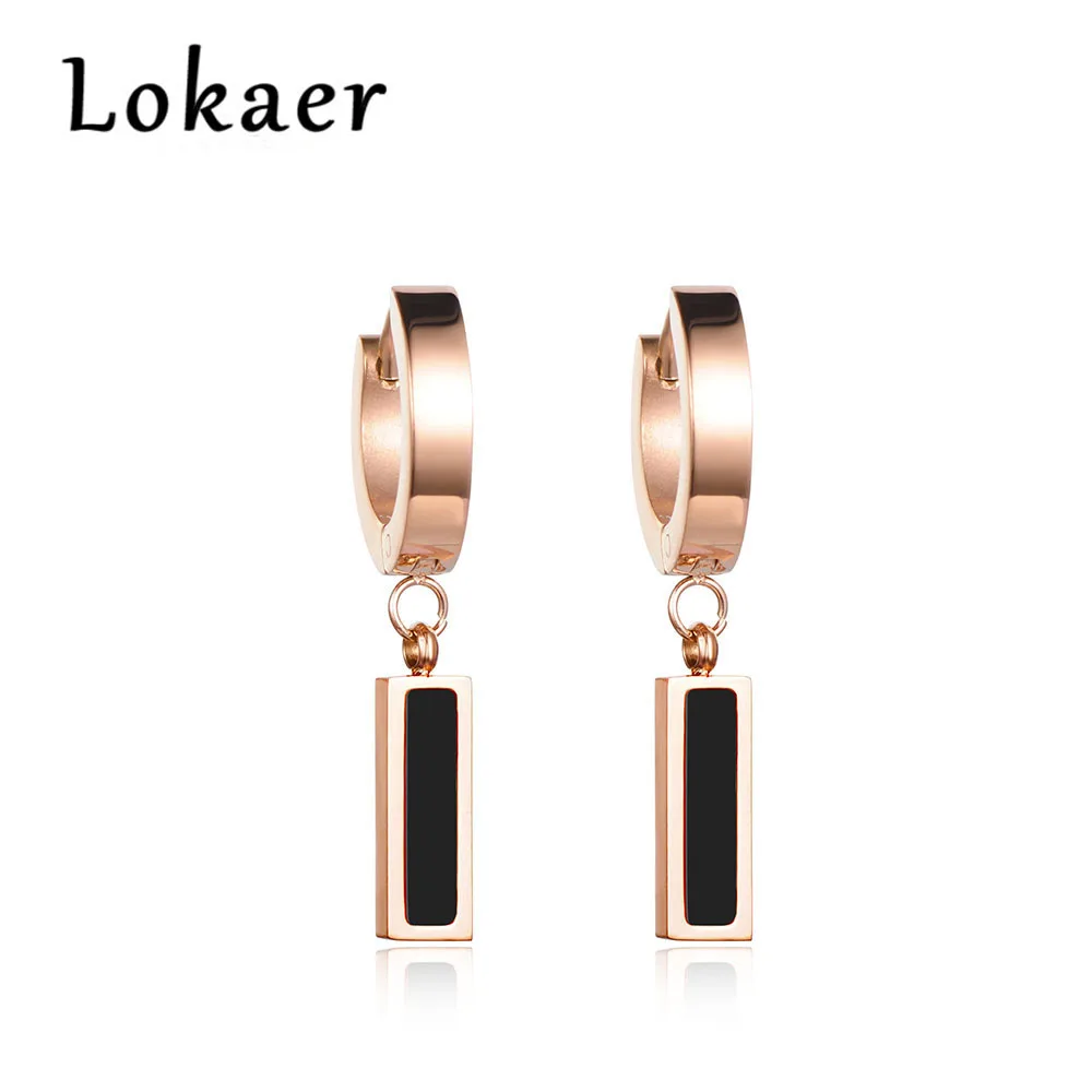Lokaer, модные белые и черные серьги-кольца в виде ракушки для женщин, розовое золото, Цвет титановая сталь, женские серьги, ювелирные изделия E170440300R