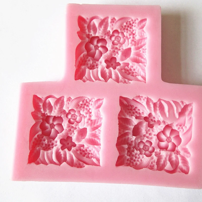 3 отверстия квадратные цветы силиконовые формы для цветов fondant глина инструменты