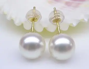 

Top Quality AAAA REAL ROUND 10-11MM SOUTH SEA WHITE PEARL 18 GOLD STUD EARRINGS