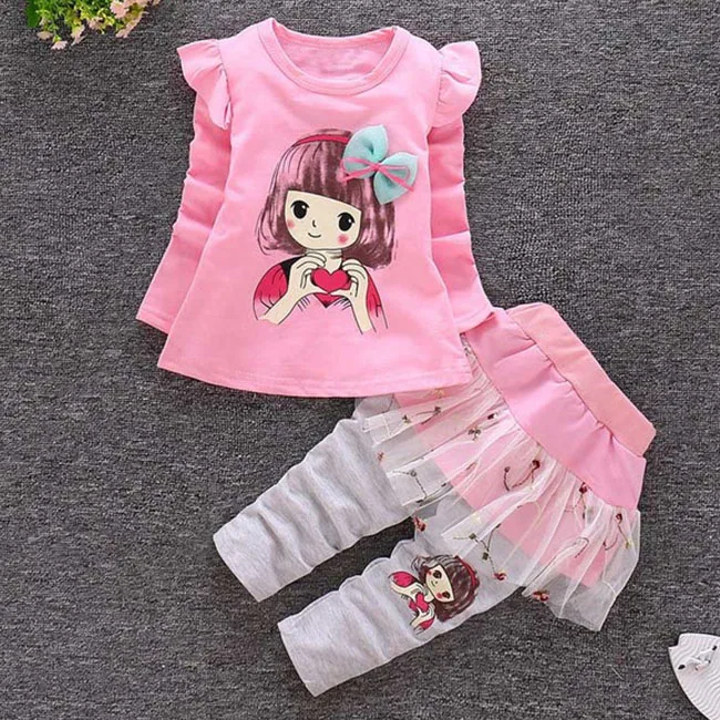 Новая весенне-осенняя Одежда для девочек детская одежда 1, 2, 3, 4 года одежда для маленьких девочек, костюм Одежда для маленьких девочек; комплекты - Цвет: pink