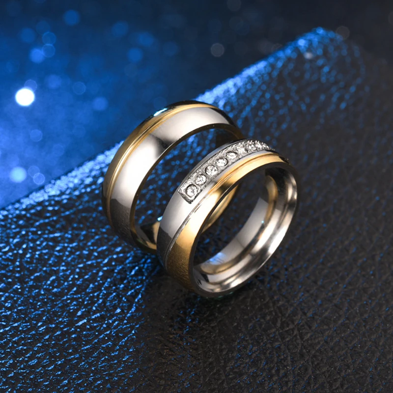 Новые парные обручальные кольца, кольца для влюбленных, для женщин и мужчин, ювелирные изделия из нержавеющей стали, свадебные кольца с кристаллами, браслет, никогда не выцветает и не ржавеет