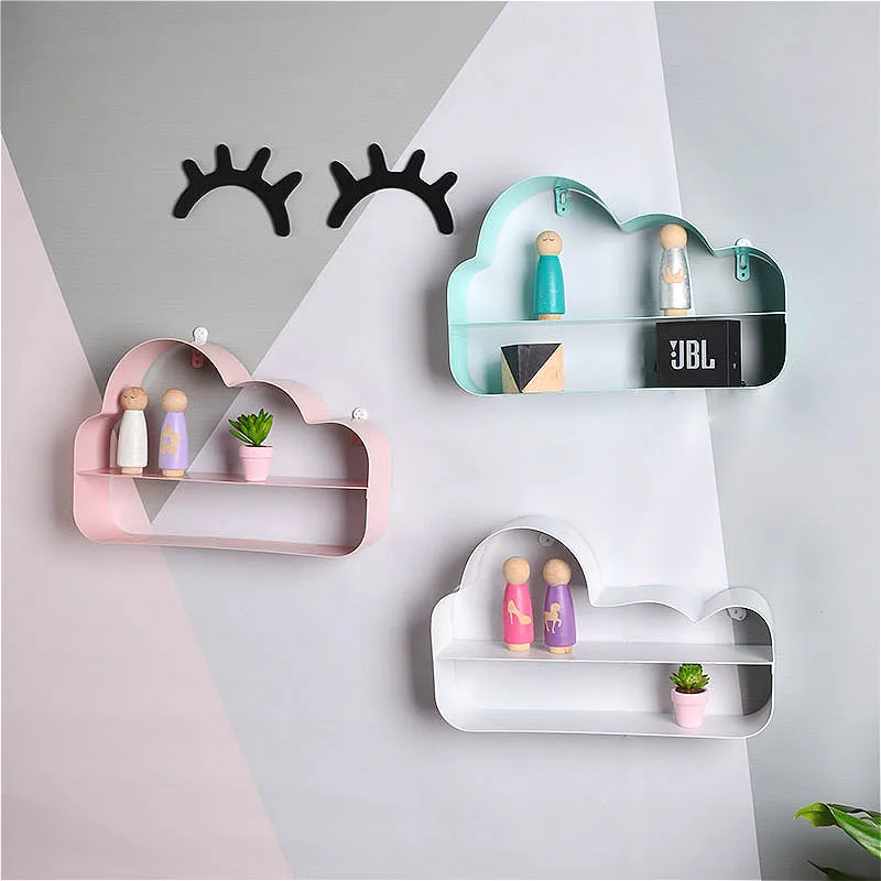 

Nordic Metal Wall Shelves Cloud Shaped Storage Racks Organizer Background Wall Hanging Kids Room Decoration Home Organization