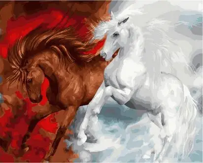 White horse and brown horse Paint By Number Kit Diy Acrylic Painting On Canvas for living room home decor
