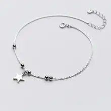 1 шт. реальное. Ювелирные изделия из стерлингового серебра 925 пробы полированная Звезда& круглые бусины ножной браслет GTLS580