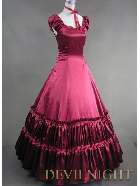 Элегантный Красный Коротким Рукавом Классический Готический Викторианской Платье Стили