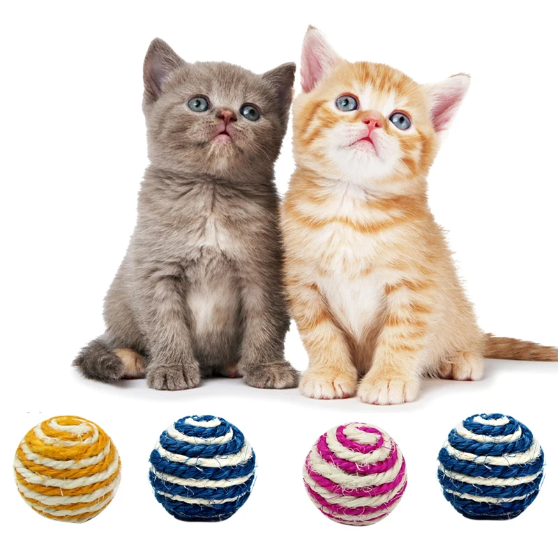 2pcs/lot Funny Colorful Pet Cat Toy Sisal Ball Kitten Teaser Playing
