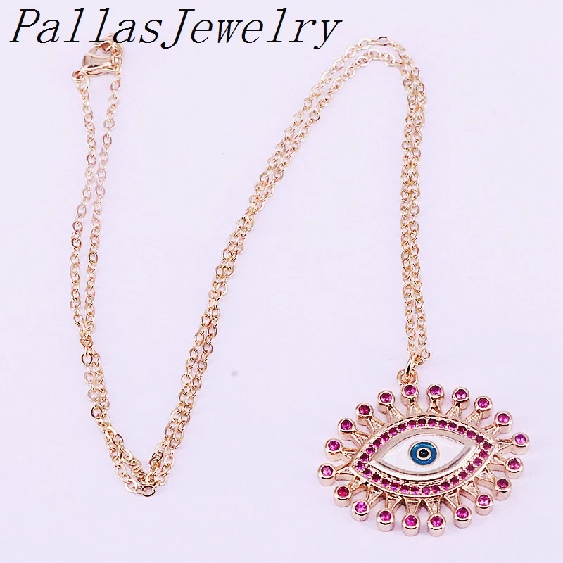 

10Pcs Gold Color CZ Micro Paved Zirconia Eye Fashion Pendant Necklaces