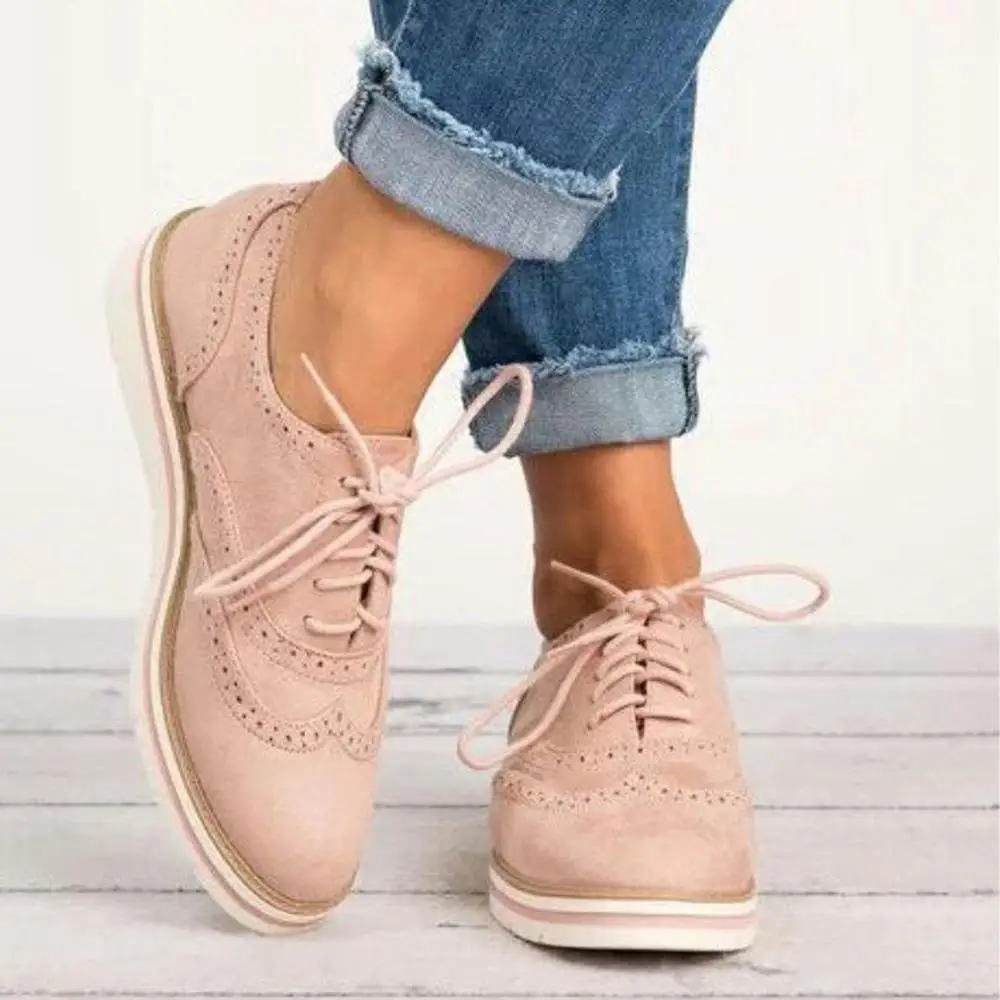 Резиновая обувь с перфорацией типа «броги»; женские оксфорды на платформе в британском стиле; обувь на толстой резиновой подошве с вырезами; повседневная женская обувь на плоской подошве; обувь на шнуровке; 5 цветов - Цвет: Pink