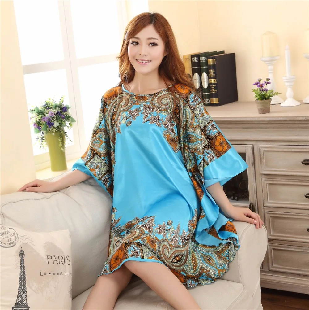 Chinese Women's Faux Silk Robe Bath Gown Summer Yukata Nightgown Nuisette Pijama Mujer One Size Sws554S