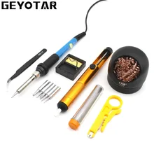 220 В 60 Вт Регулируемый температурный Электрический паяльник ЕС вилка паяльная сварочная инструменты с пинцетом припой Проволочный припой присоска