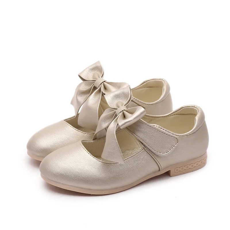COZULMA/кожаные туфли для маленьких девочек; туфли принцессы Мэри Джейн с бантом и цветочным принтом; детская повседневная обувь; детская танцевальная обувь на низком каблуке - Цвет: 0543 Gold
