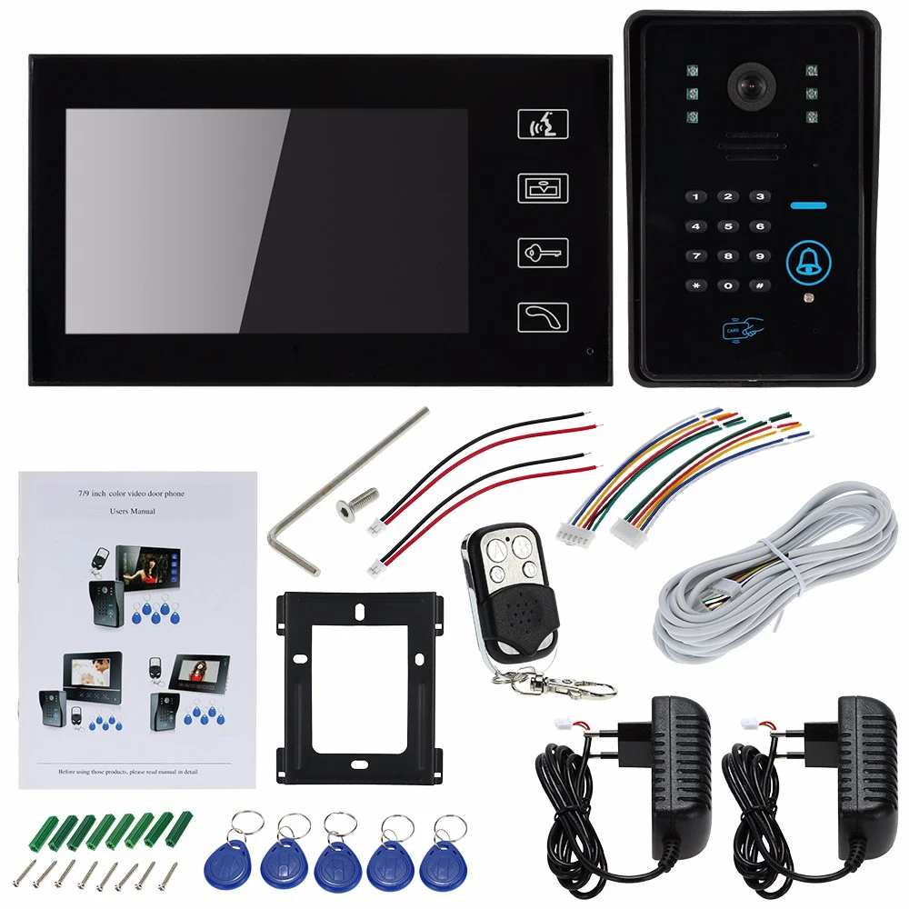 SYSD Wired Touch Key 7\ Video Door Phone Intercom System 1 RFID Keypad Code Number Doorbell Camera 1 Monitor FREE SHIPPING