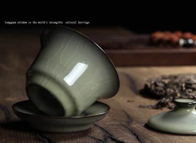 КИТАЙСКИЙ РЕДКИЙ Longquan Celadon Coveredbowl Китай чайная чаша 150 мл для художественной коллекции национальный уровень художника чисто ручной работы