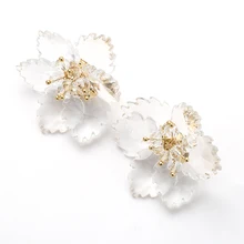 Прозрачные Лепестковые серьги-гвоздики ручной работы в виде цветка, акриловые золотые бусины, массивные белые праздничные корейские дизайнерские ювелирные изделия для женщин