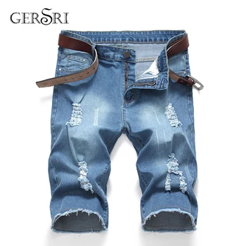

Gersri Men's Denim Shorts High Quality Cotton Men Jeans Shorts Straight Male Blue Casual Short Jeans Mens Big Size 28-42