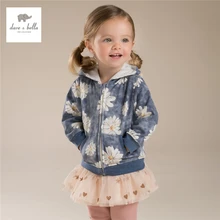 DB4249 дэйв bella baby девушки дейзи печатных пальто девушки цветок с капюшоном верхняя одежда для детей пальто