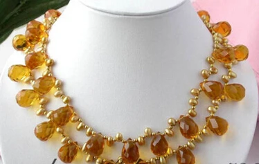 

Jewelr 006226 2row citrine crystal round FW gold pearl necklace