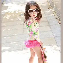 Купальный костюм для девочек с воротником в виде листьев лотоса; детский купальный костюм с цветочным рисунком; Летний Пляжный Купальник; детский купальный костюм с длинными рукавами для девочек; 351