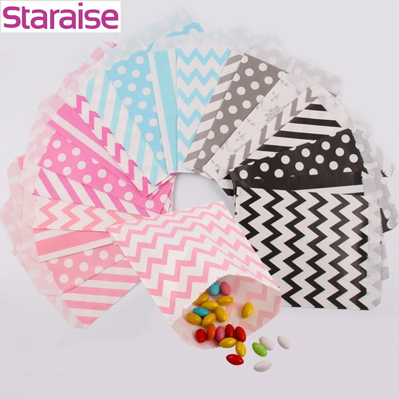 

Staraise 25pcs Kraft Paper Popcorn Bag Wavy Stripes Candy Box Gift Packaging Bag Printed Paper Treat Bags Wedding Birthday Decor