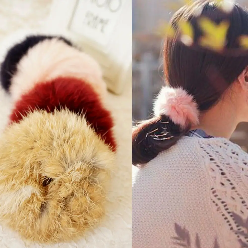 1Pc NEW Women Hair Bands Ropes Tail Accessories Scrunchie Rabbit Fur